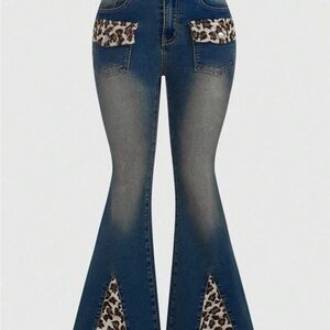 Romwe  Grunge Punk Size M 27x30 Leopard Print Jeans With button Pocket, size 6